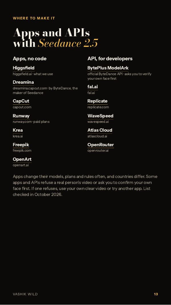 Page 13: apps and APIs with Seedance 2.5